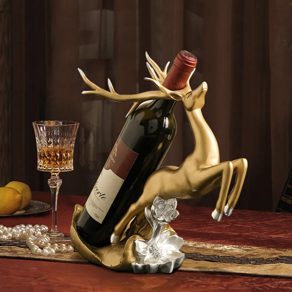 Golden Deer Wine Bottle Holder - Resin image
