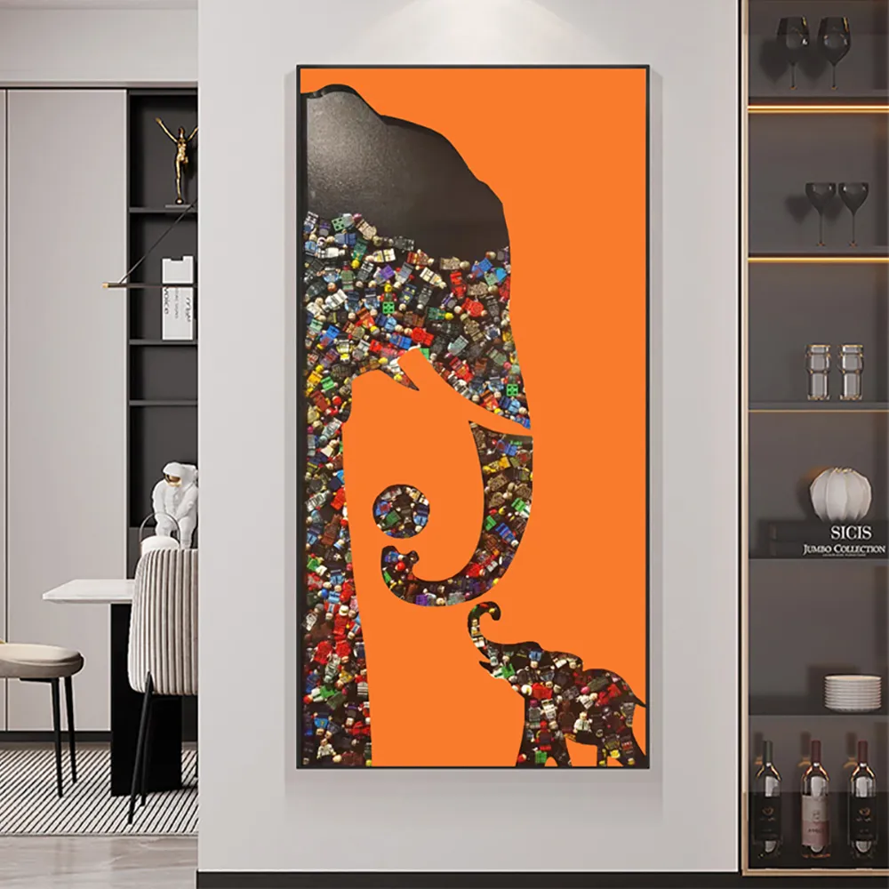 Goreal Elephant Building Blocks Wall Art with Frame - Orange image