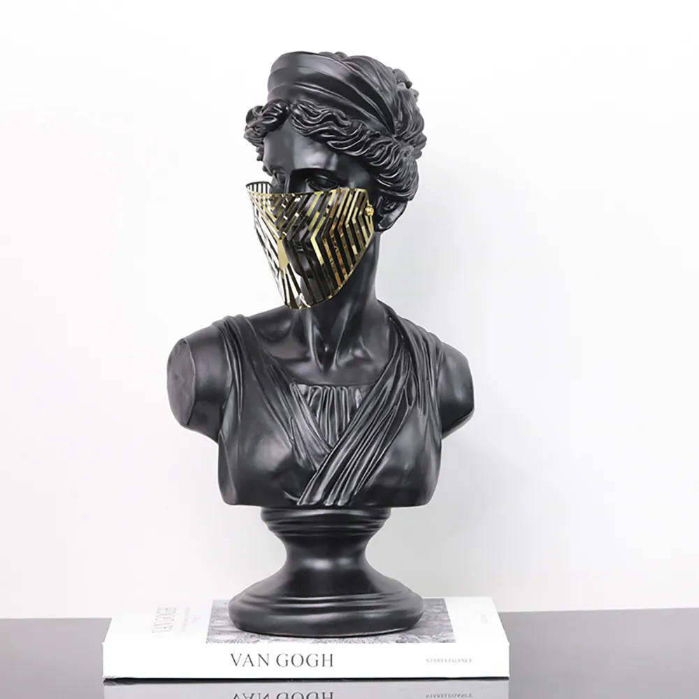 Greek Goddess Bust with Metallic Mask - Black image