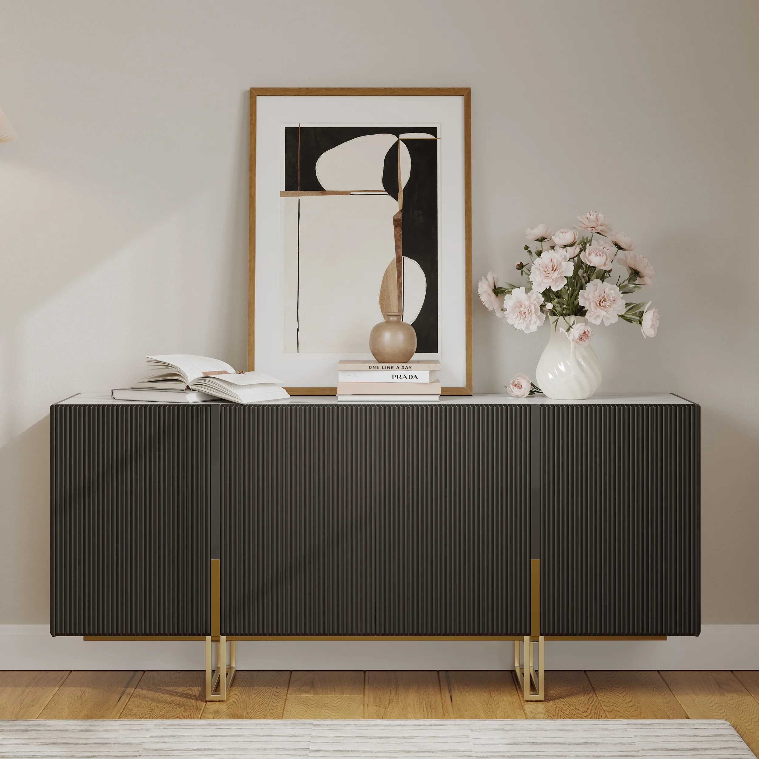Grovyn 63" Buffet Sideboard with Adjustable Shelves - Black
