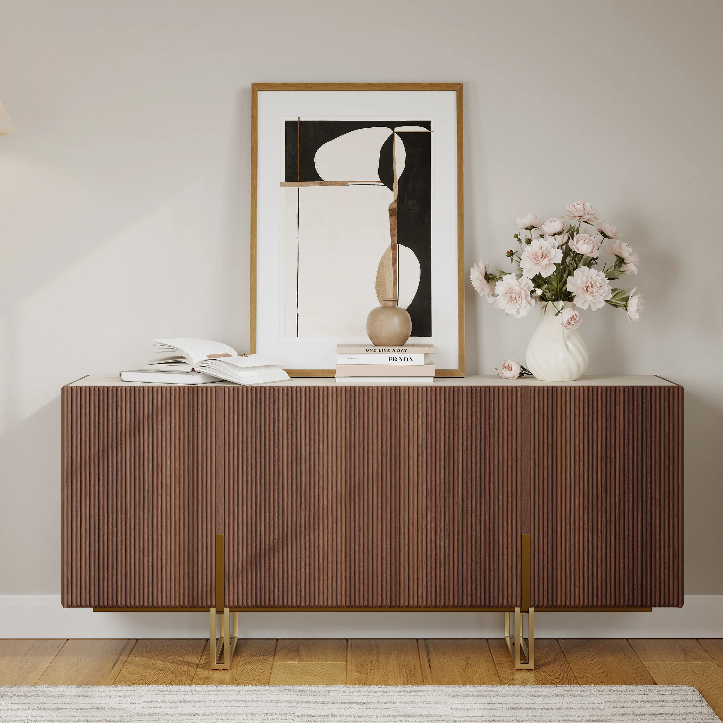 Grovyn 63" Buffet Sideboard with Adjustable Shelves - Walnut