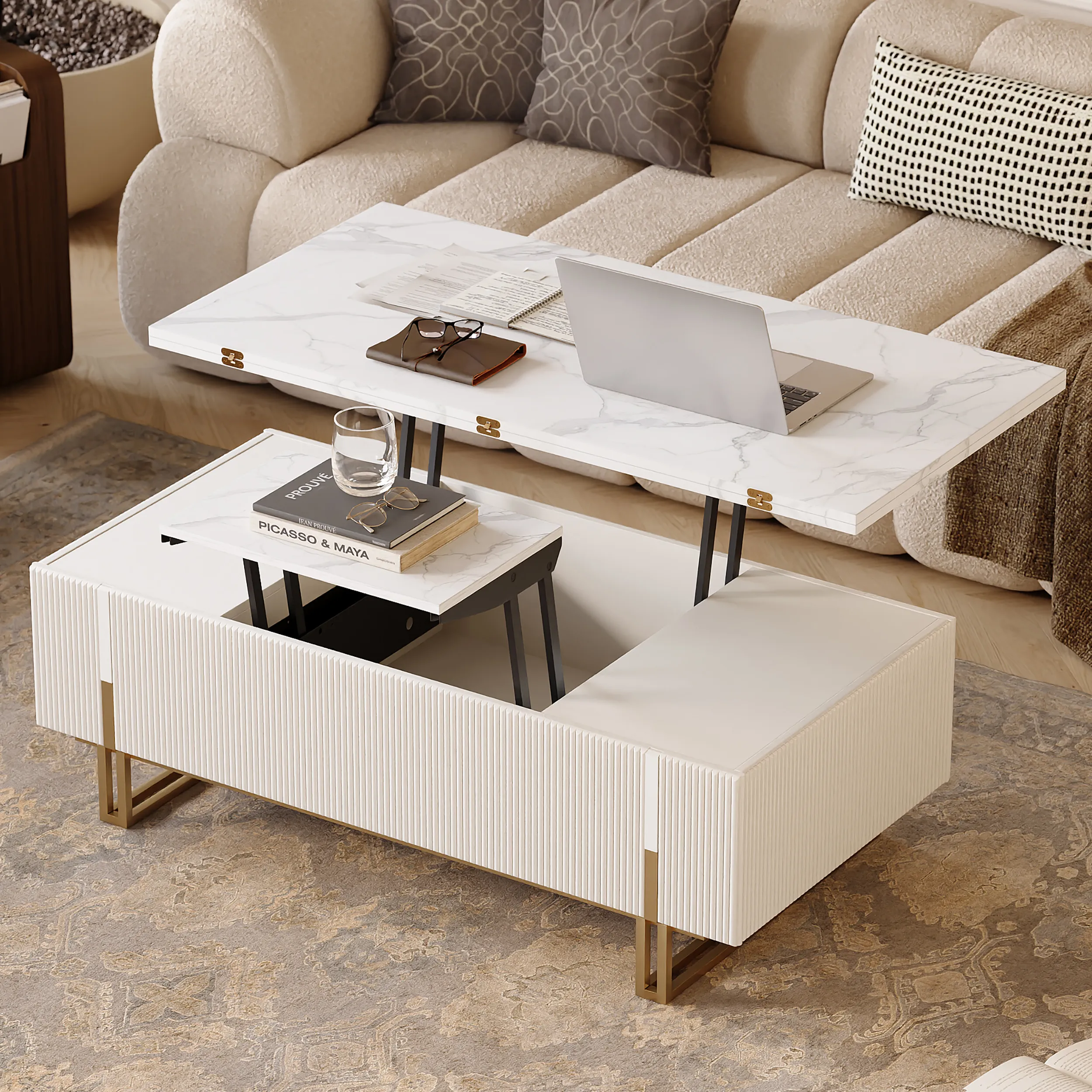 Grovyn Lift-Top Coffee Table with 2 Drawers - Off-White image