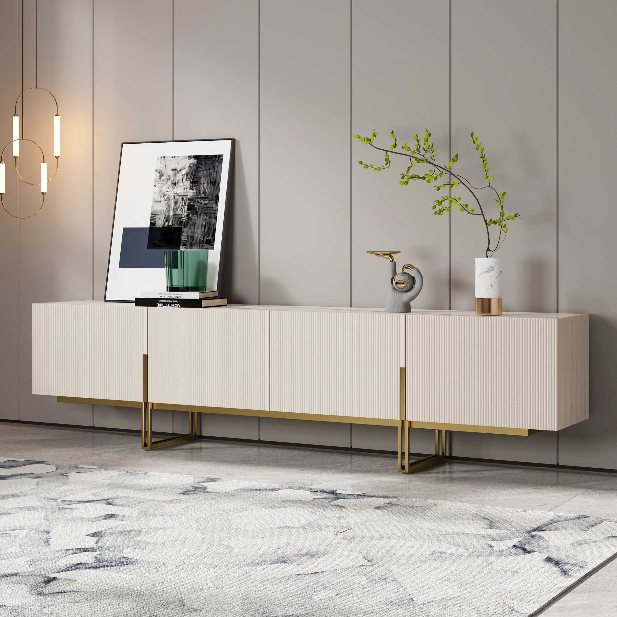 Grovyn TV Stand with Storage - Off White, Stone