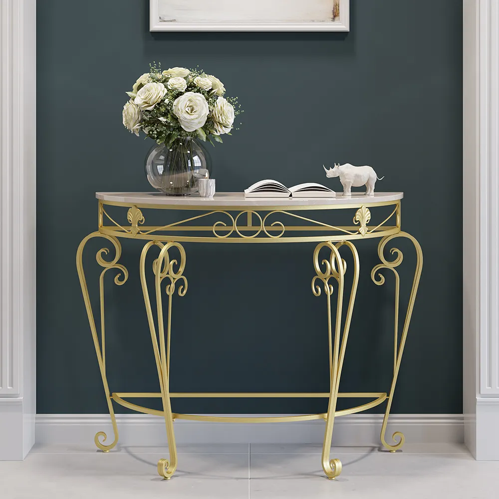Half-Circle Console Table - Gold, Metal
