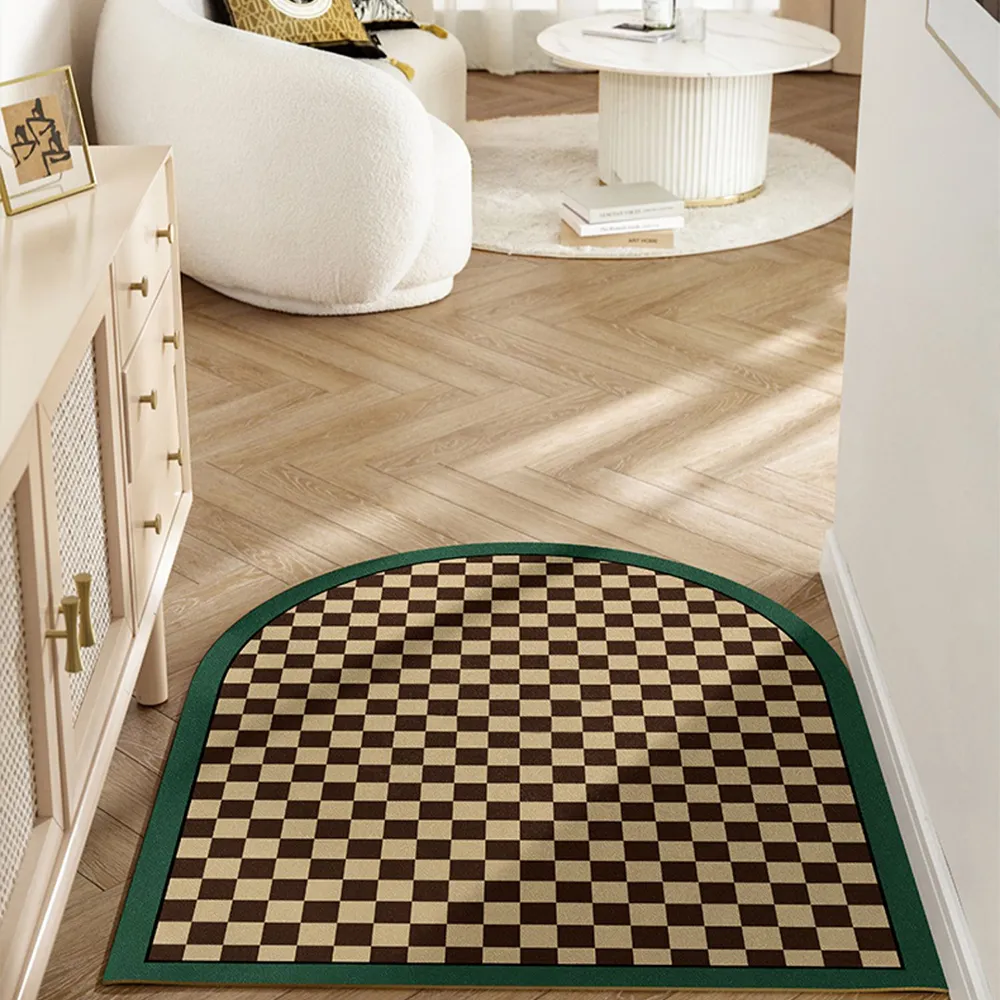 Half Round Entryway Rug Non-slip - Plaid, Polyester image