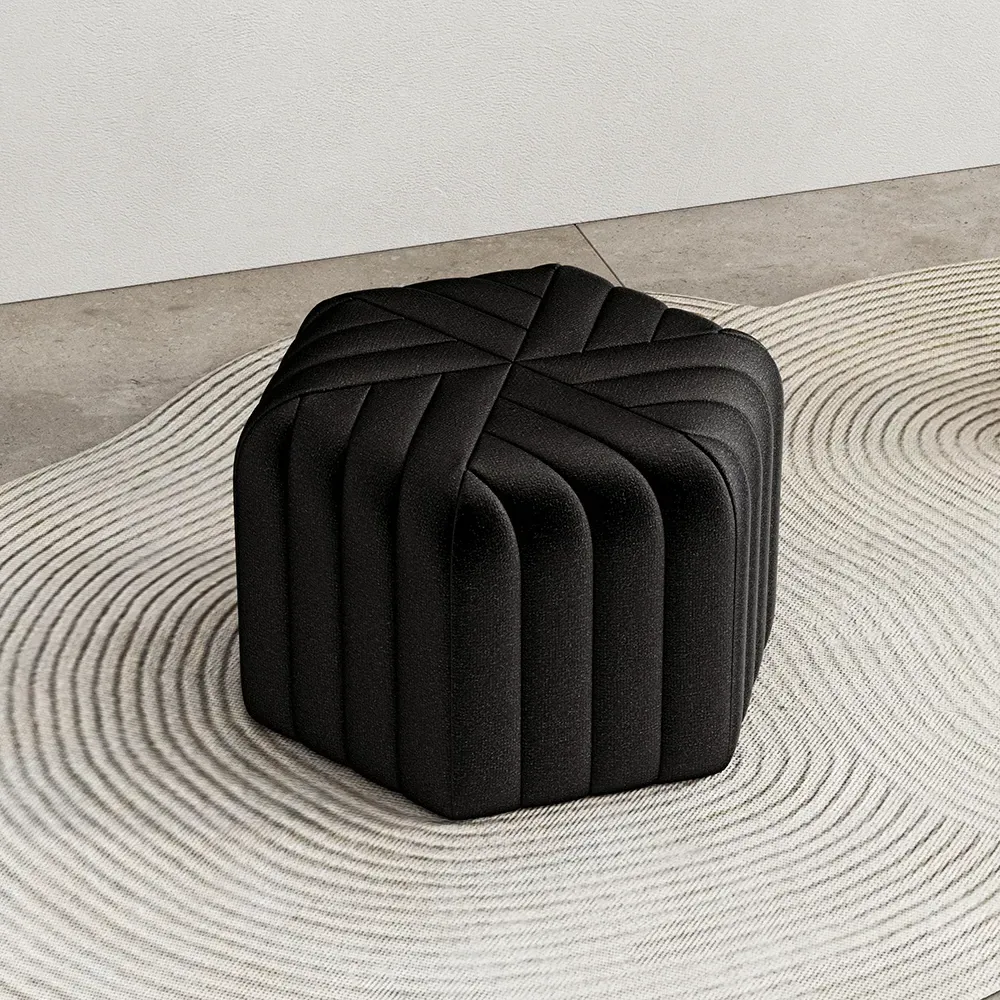 Hexagonal Pouf Ottoman - Black, Velvet