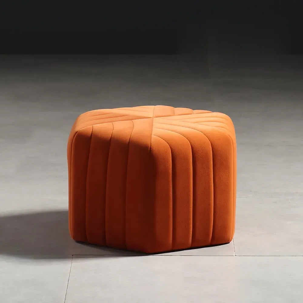Hexagonal Pouf Ottoman - Orange, Velvet