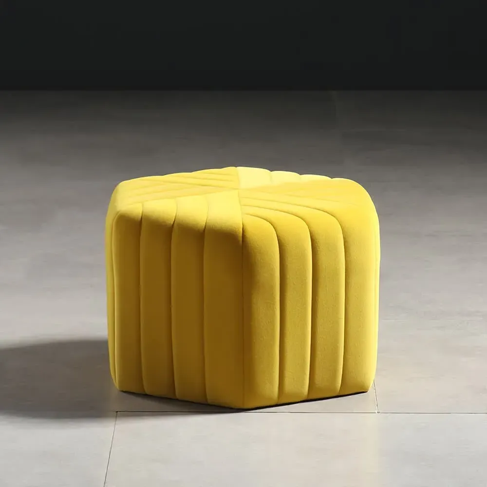 Hexagonal Pouf Ottoman - Yellow, Velvet