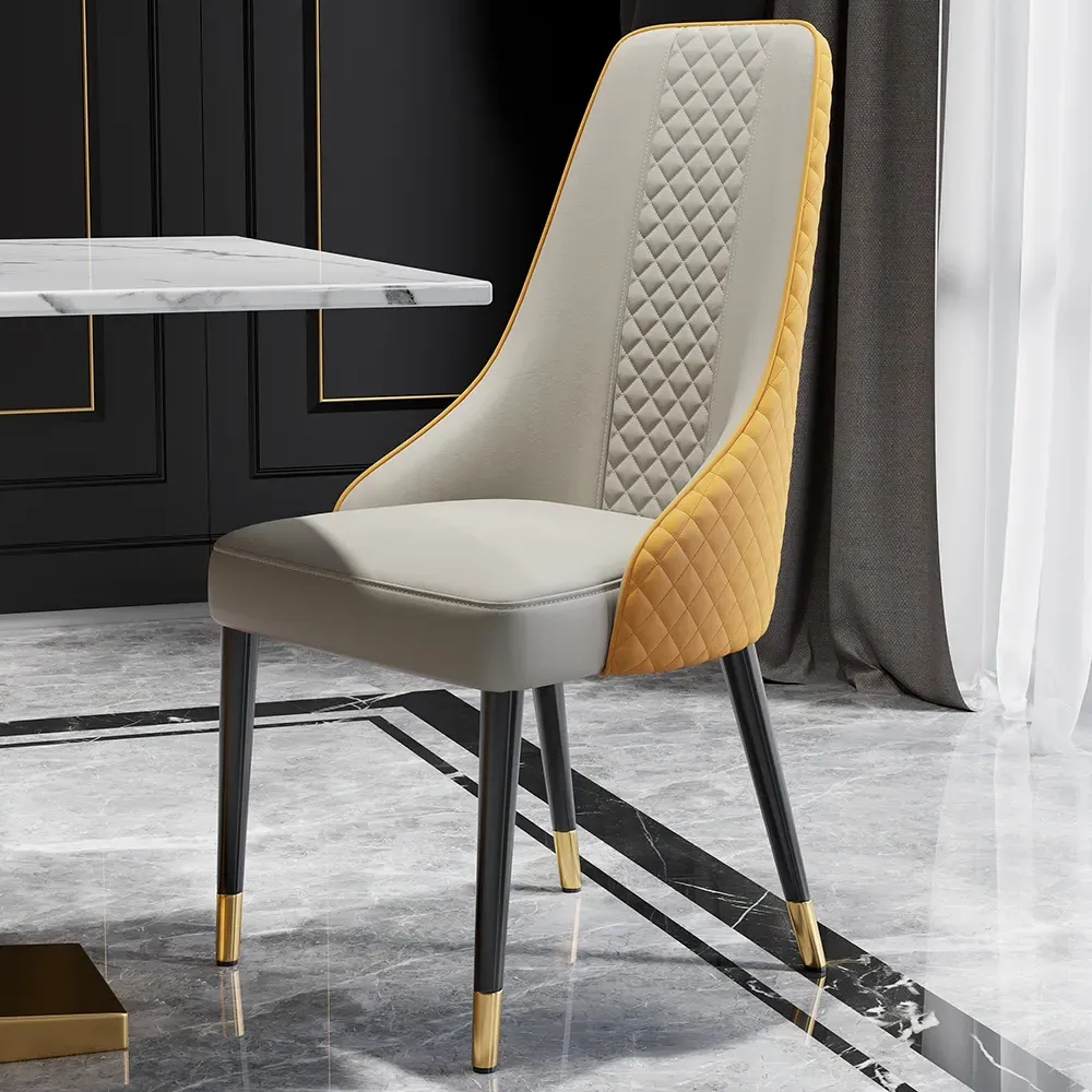 High Back Dining Chairs Set of 8 - Orange & Beige, Faux Leather