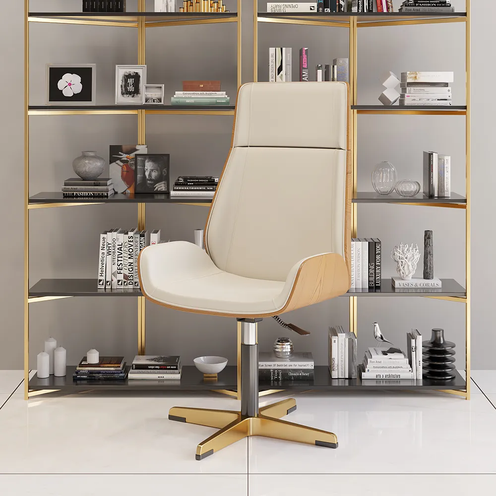 High Back Executive Office Chair - Beige, PU Leather image