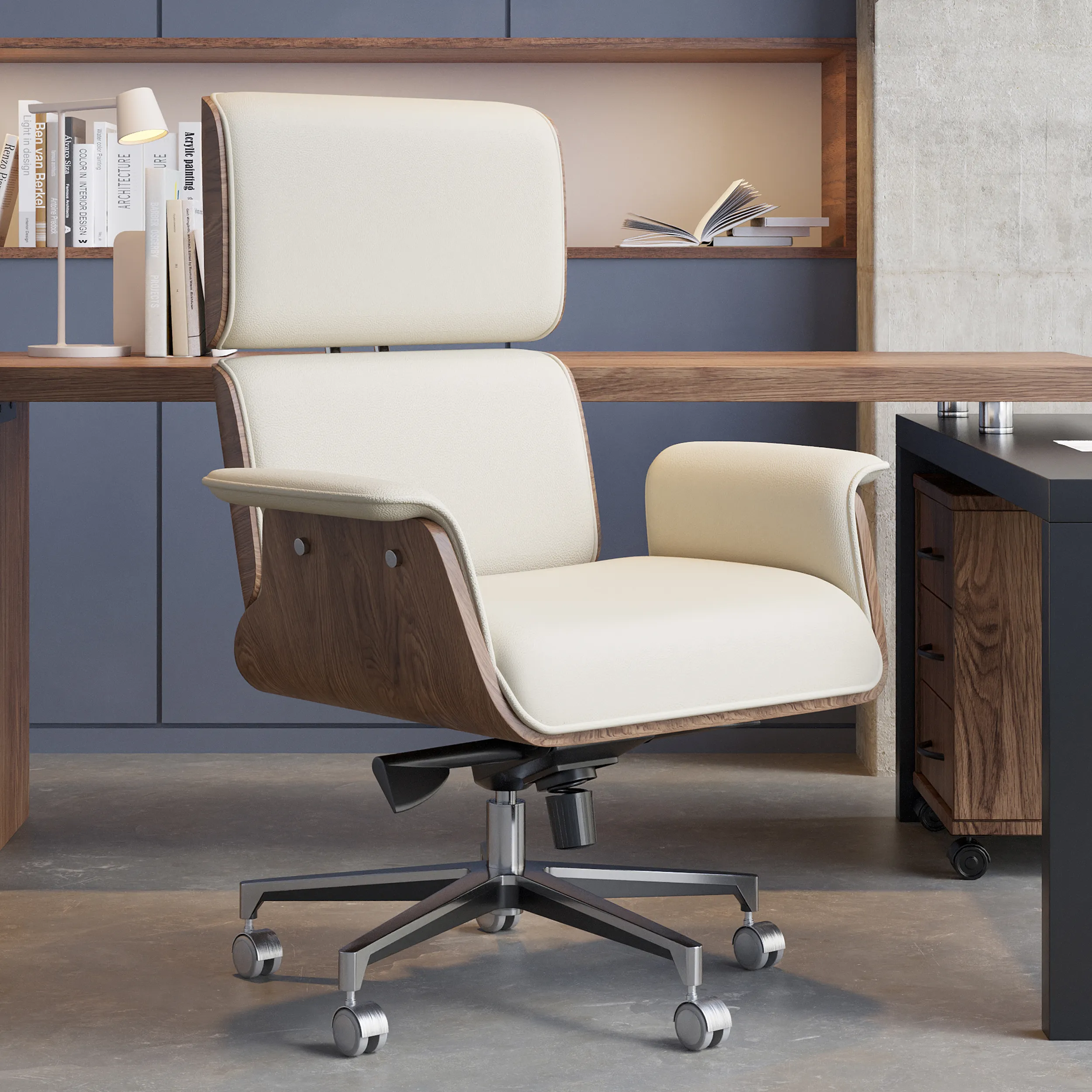 High Back Office Chair - Off White, Faux Leather image