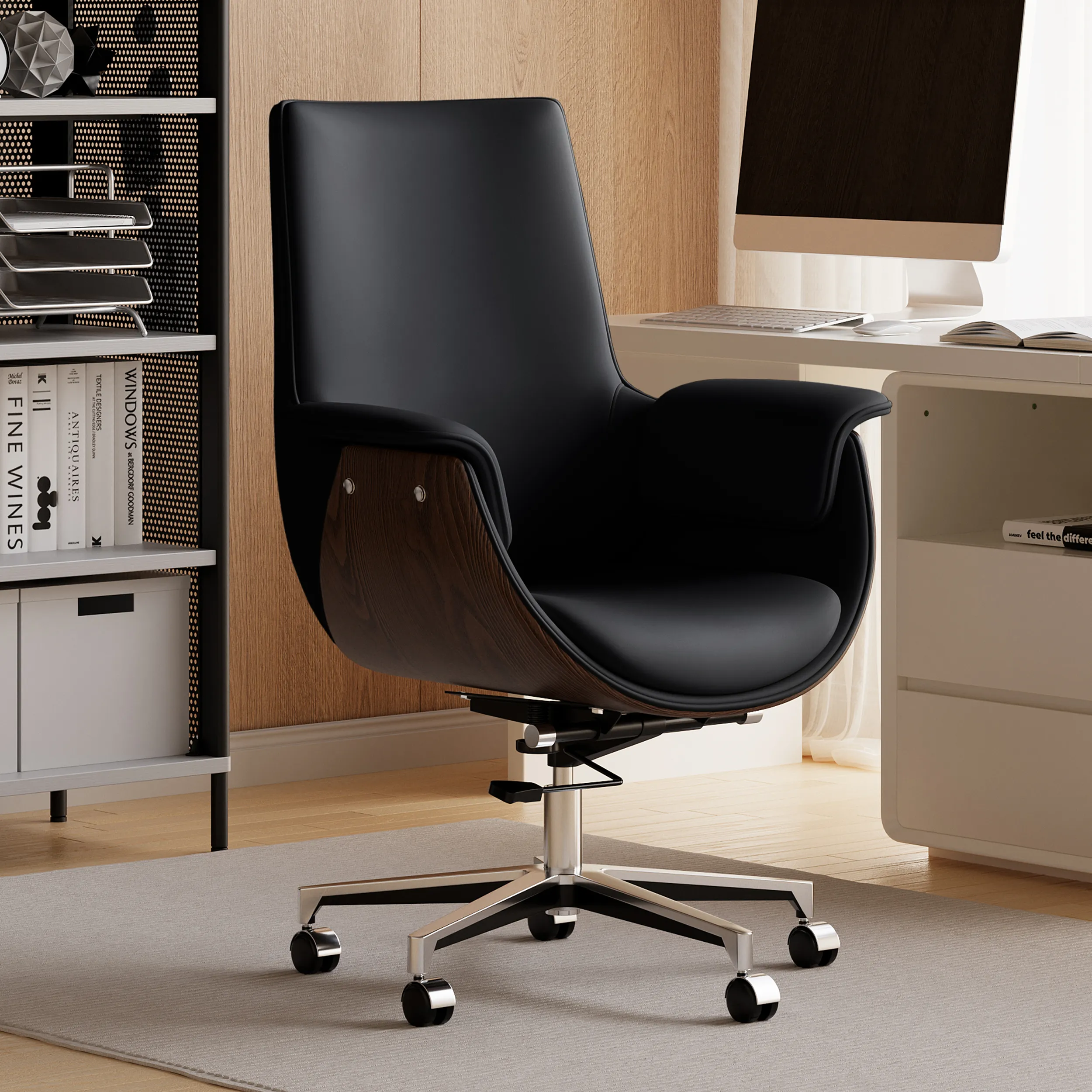 High Back Office Chair with Height Adjustment - Black, PU Leather image
