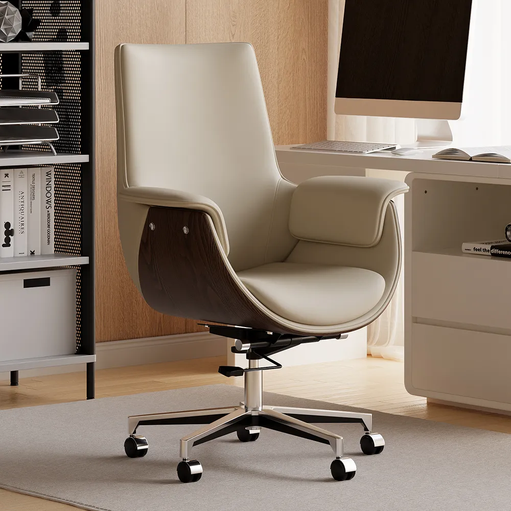 High Back Office Chair with Height Adjustment - Grey, PU Leather