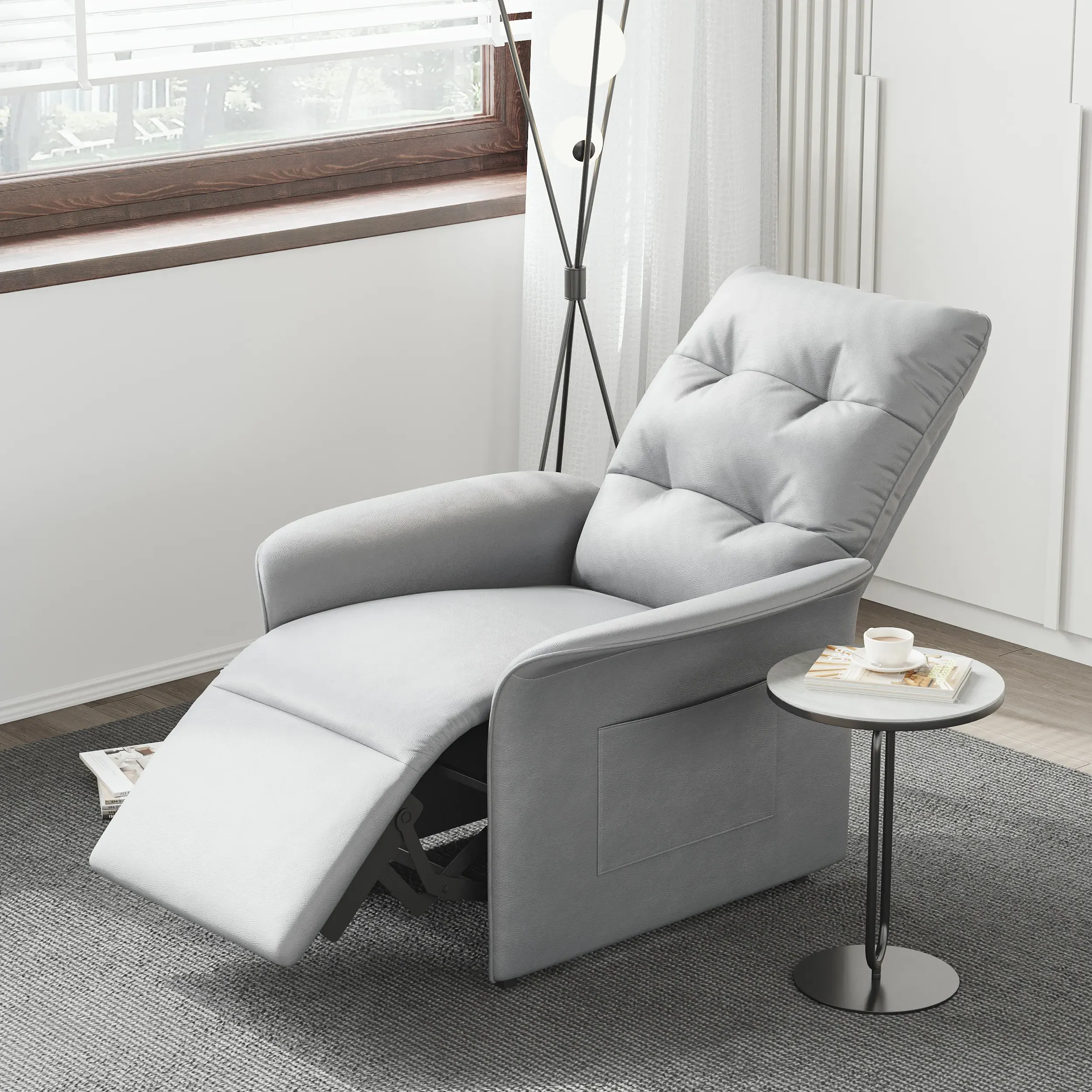 High Back Power Recliner with Side Pocket - Gray, Faux Leather