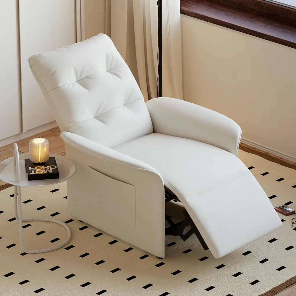 High Back Power Recliner with Side Pocket - White, Faux Leather
