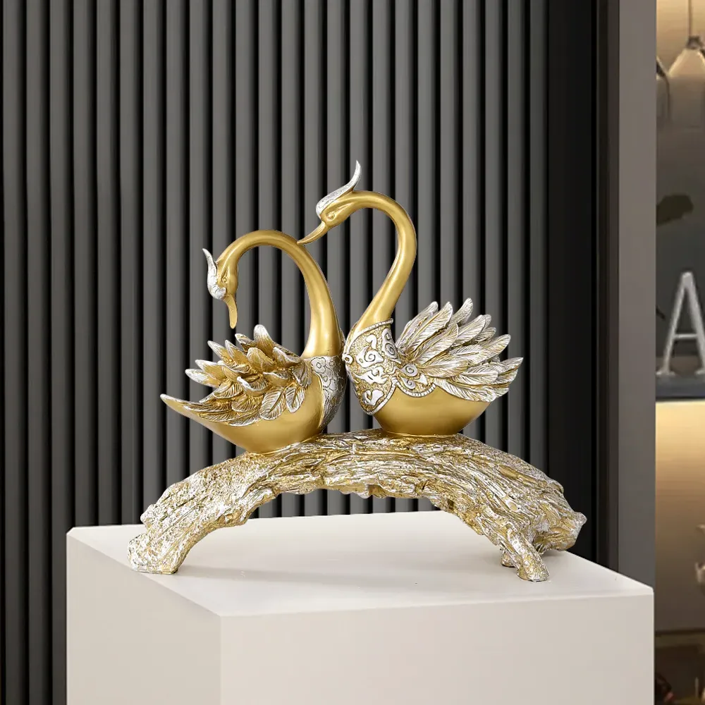 Homary Couple Swan Sculpture Art Ornament - Gold
