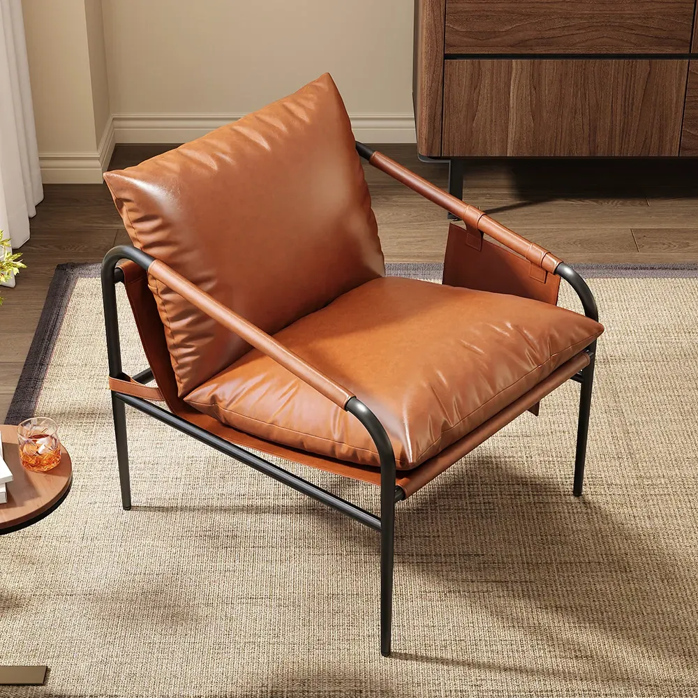 Homary PU Leather Accent Chair with Metal Legs Set of 2 - Black & Brown