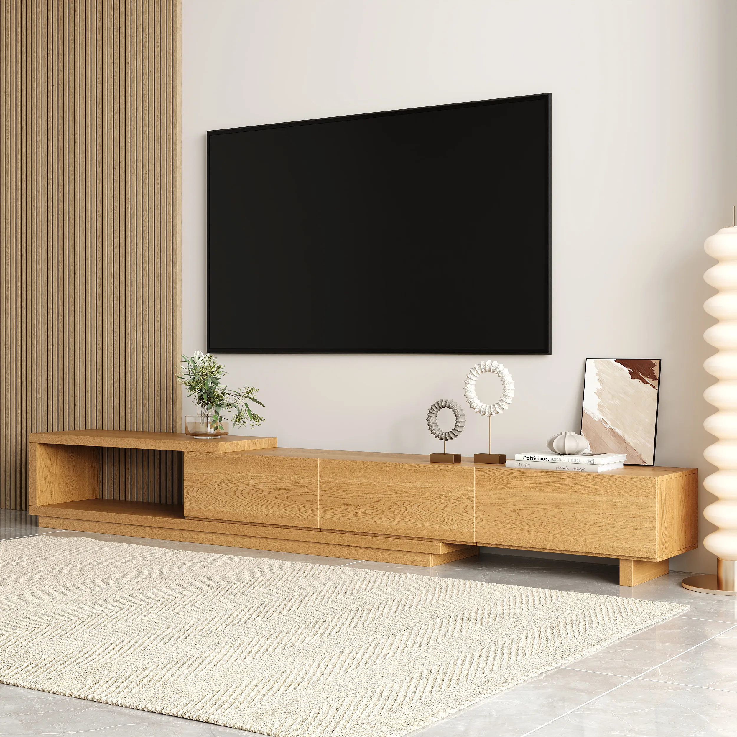 Homary Quoint Extendable TV Stand with 3-Drawer - Natural