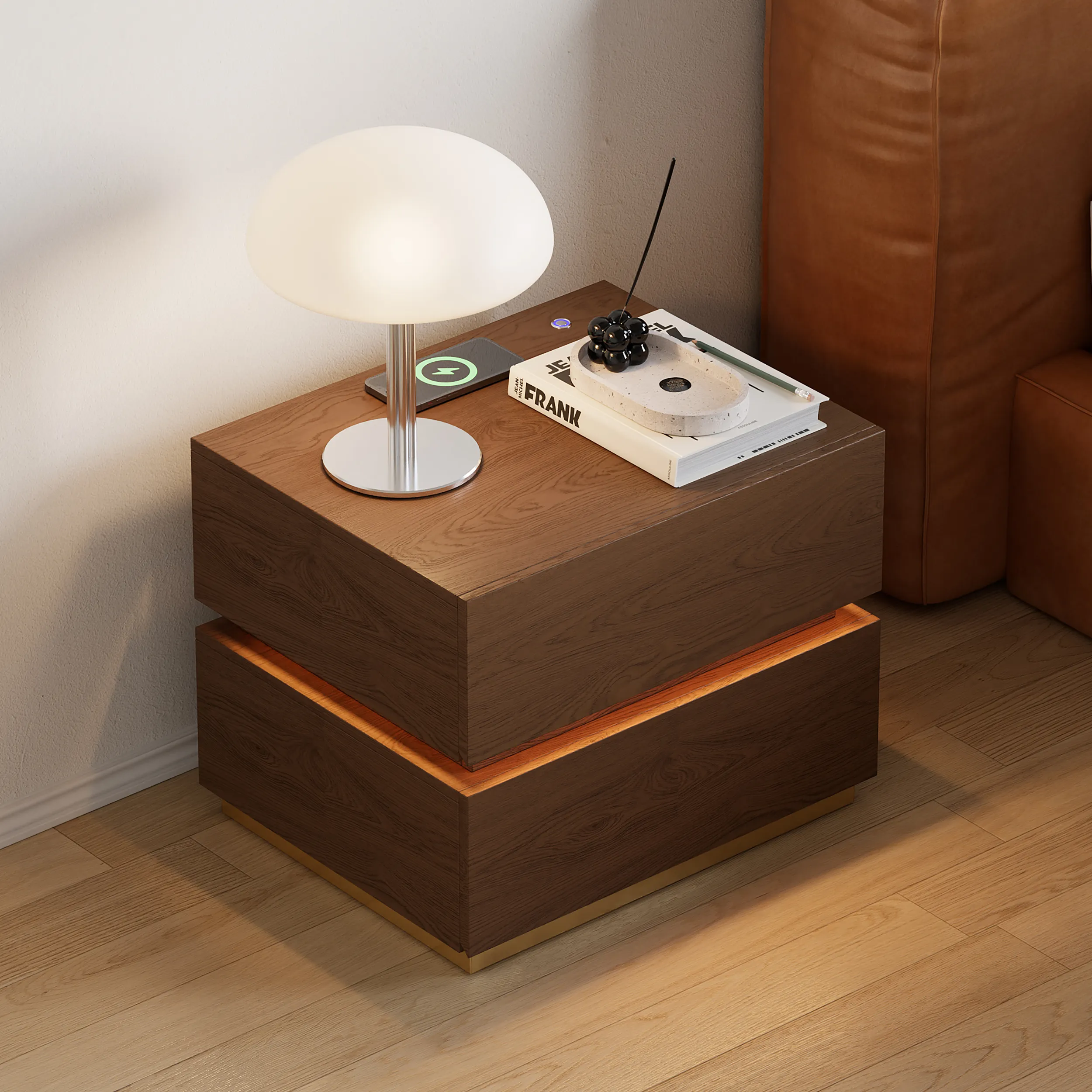Homary Smart LED Nightstand Set with Wireless Charging