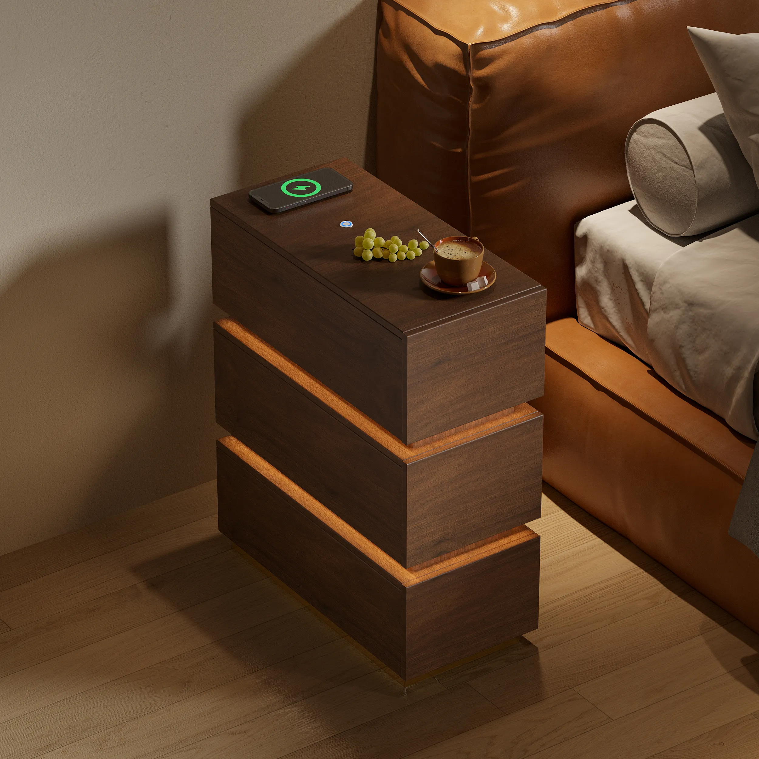 Homary Smart LED Nightstand with Wireless Charging