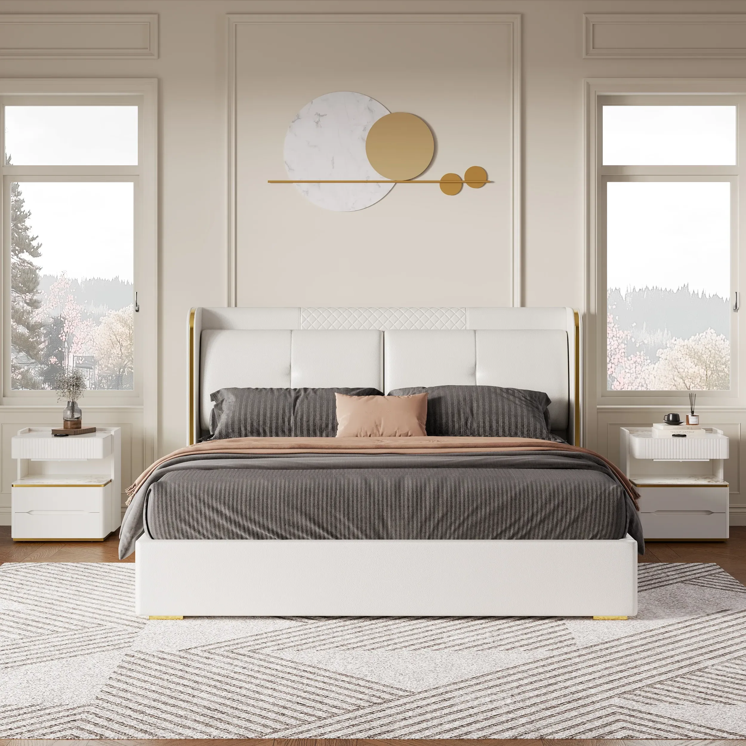 Homary Wingback King Bed with Nightstands Set - White