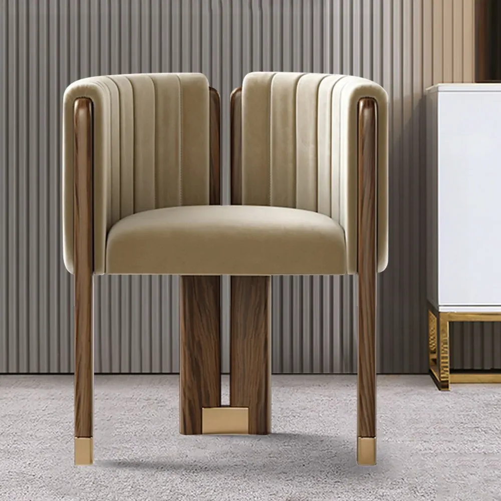 Homary Wood Accent Chair Set of 2 - Camel, Velvet