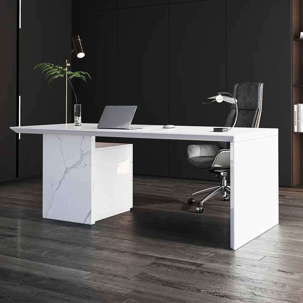 Home Office Desk with Movable File Cabinet - White