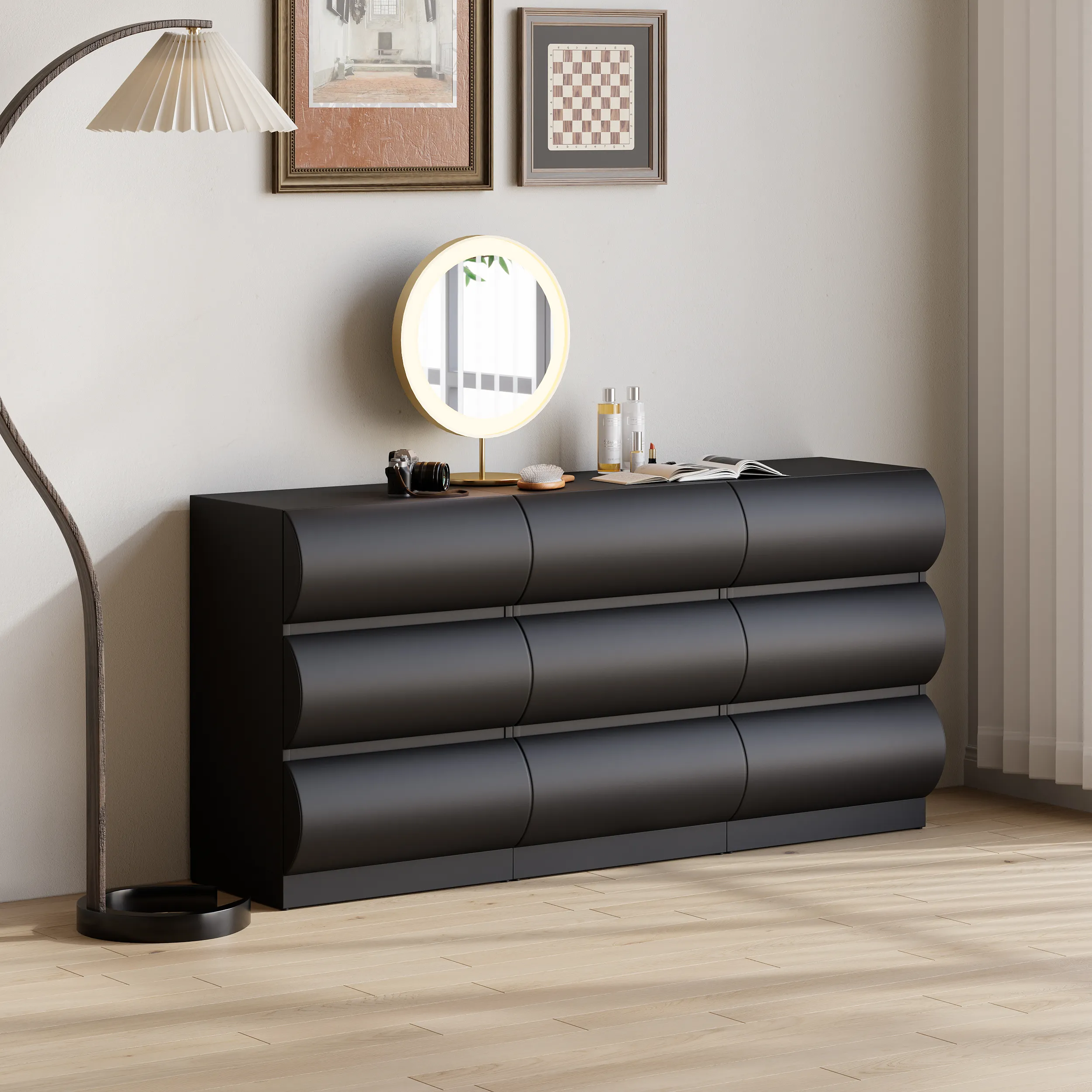 Humply 9 Drawer Dresser Chest - Black, Leather
