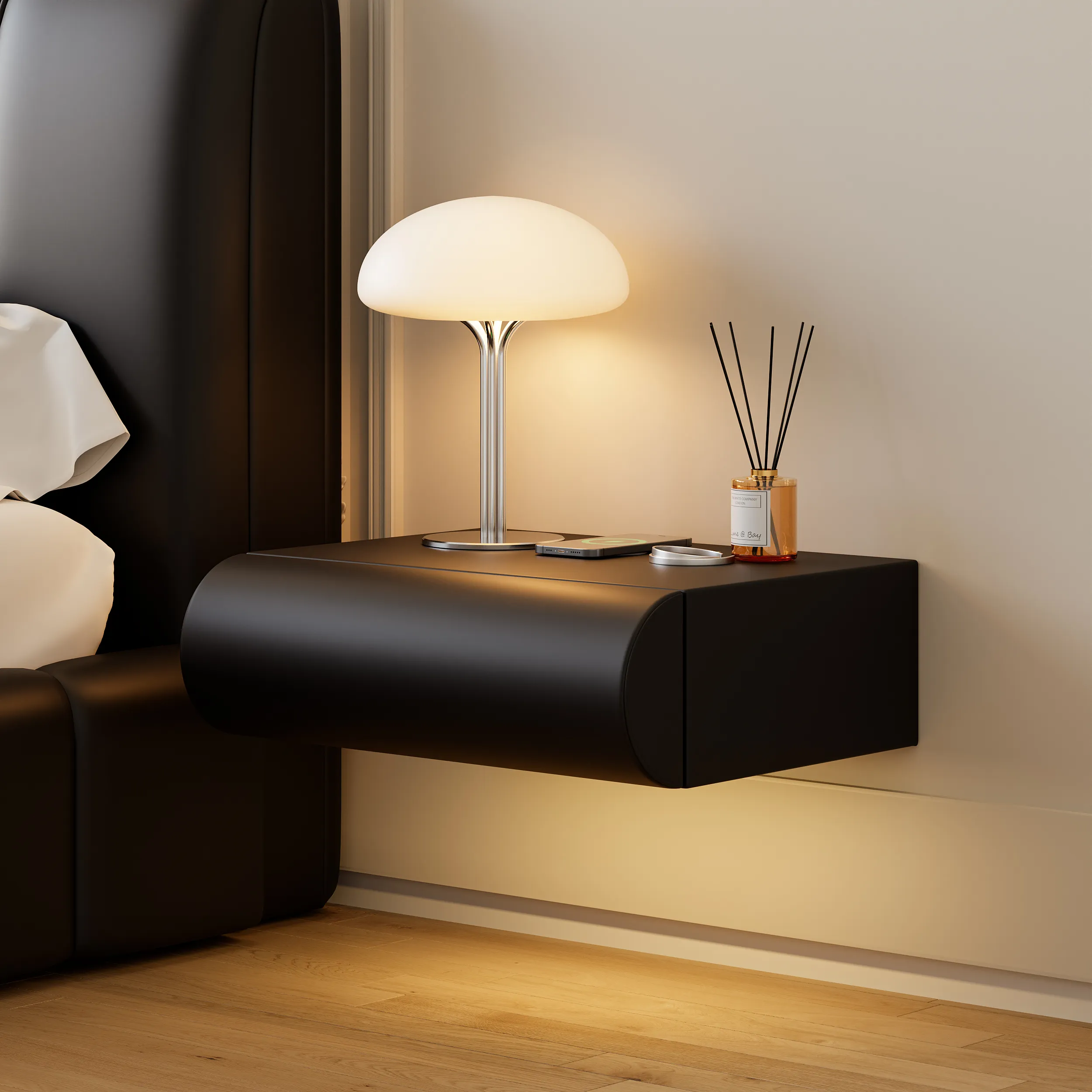 Humply Floating Nightstand with Wireless Charging - White, Set of 2