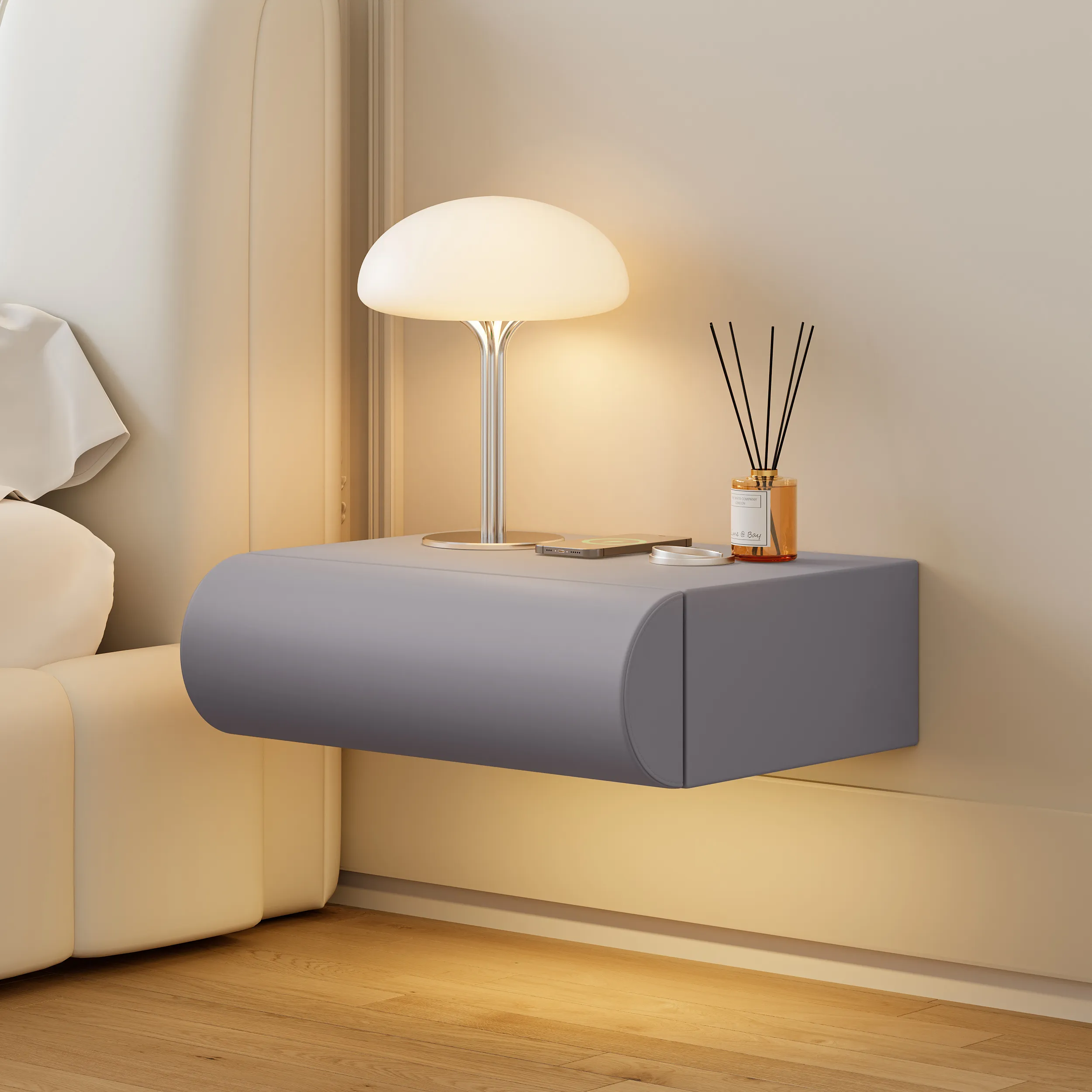 Humply Floating Nightstand with Wireless Charging - White