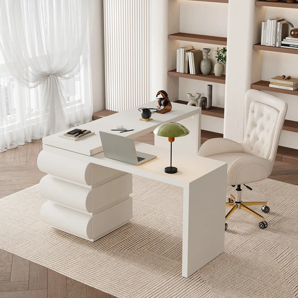 Humply L-Shaped Desk & Office Chair Set - Cream image