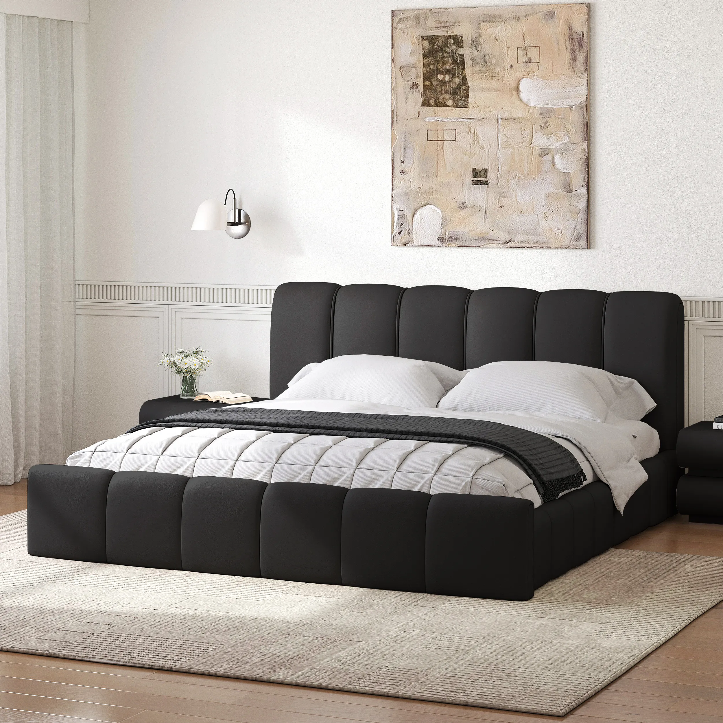 Humply Wingback King Bed Frame - PU Leather