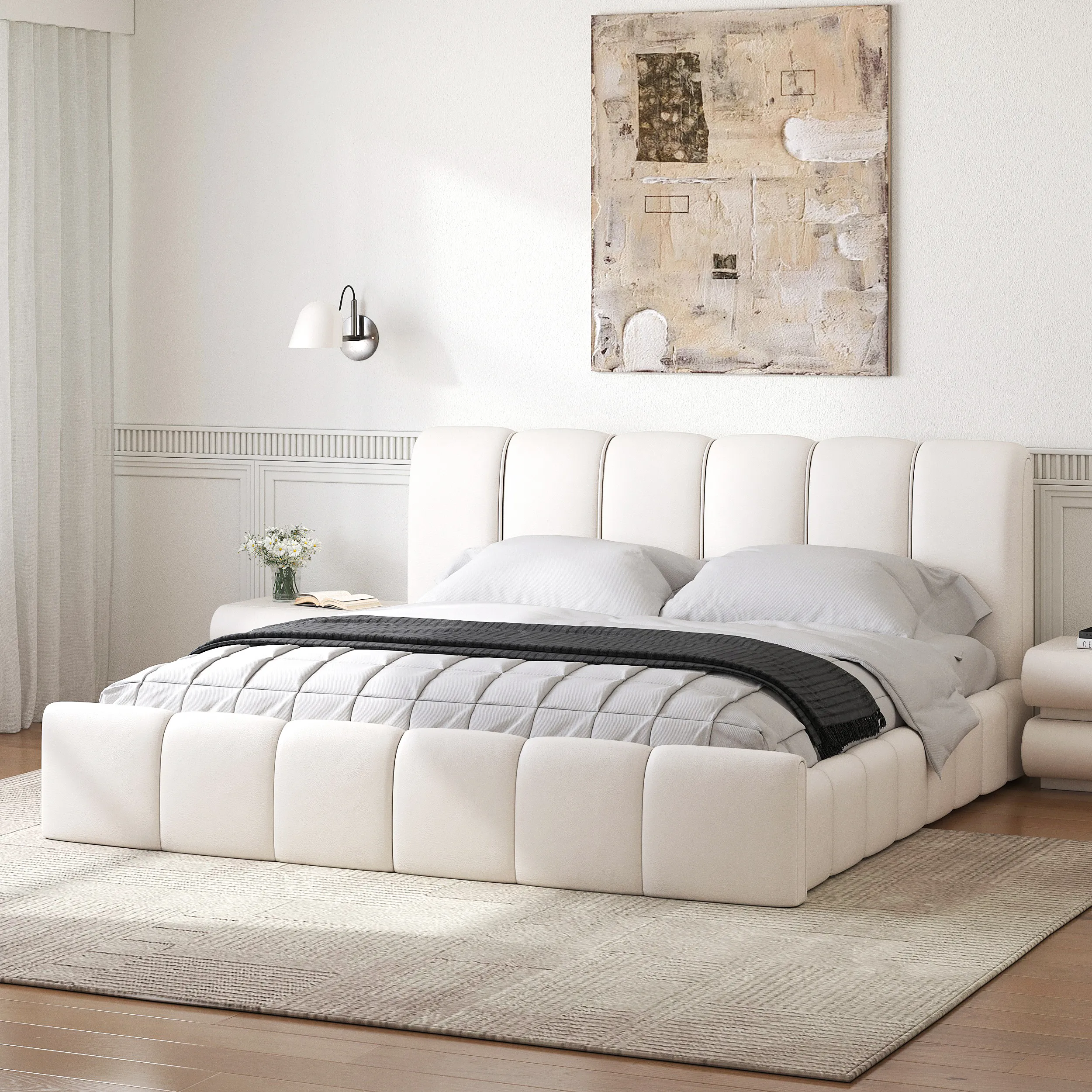 Humply Wingback King Bed Frame - PU Leather image