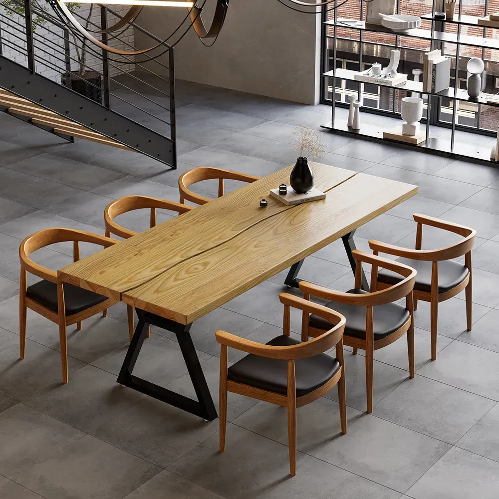Industrial Dining Table - Natural Wood, Metal Frame image
