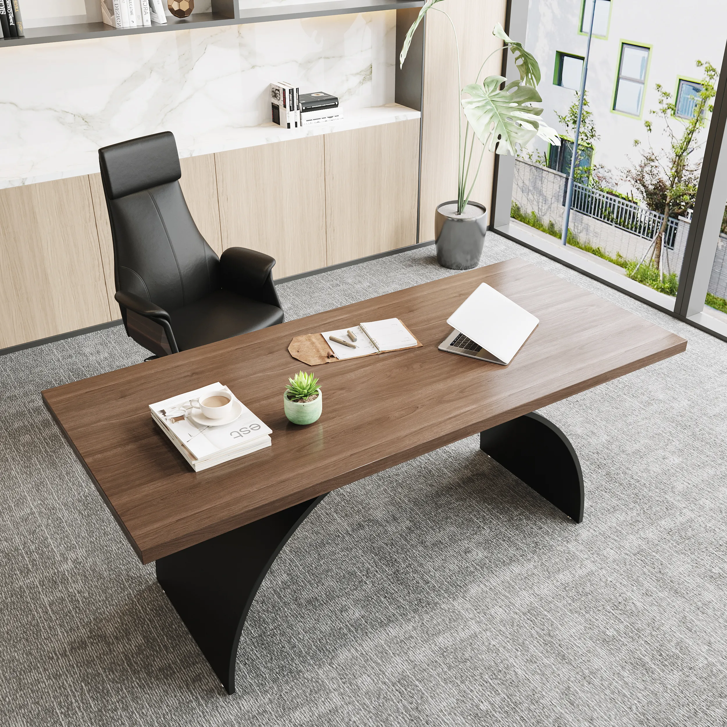 Industrial Rectangular Writing Desk & Reclining Office Chair Set image