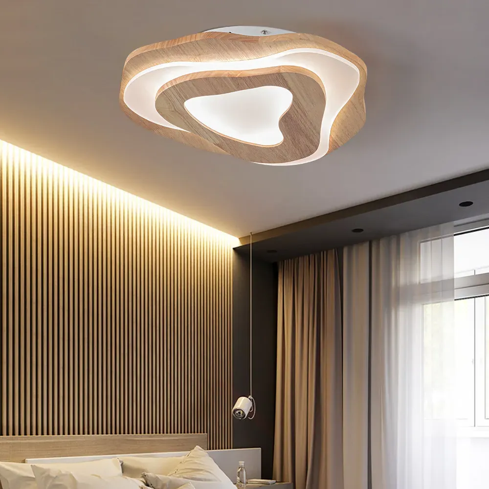 Irregular Shape Flush Mount LED Ceiling Light - Oak Wood