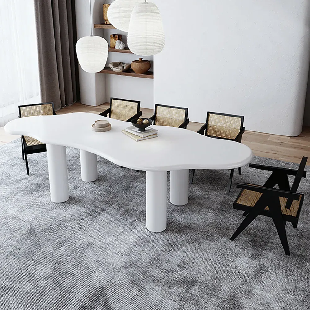Japandi 6-Seater Irregular Dining Table 4-Leg - White, MDF