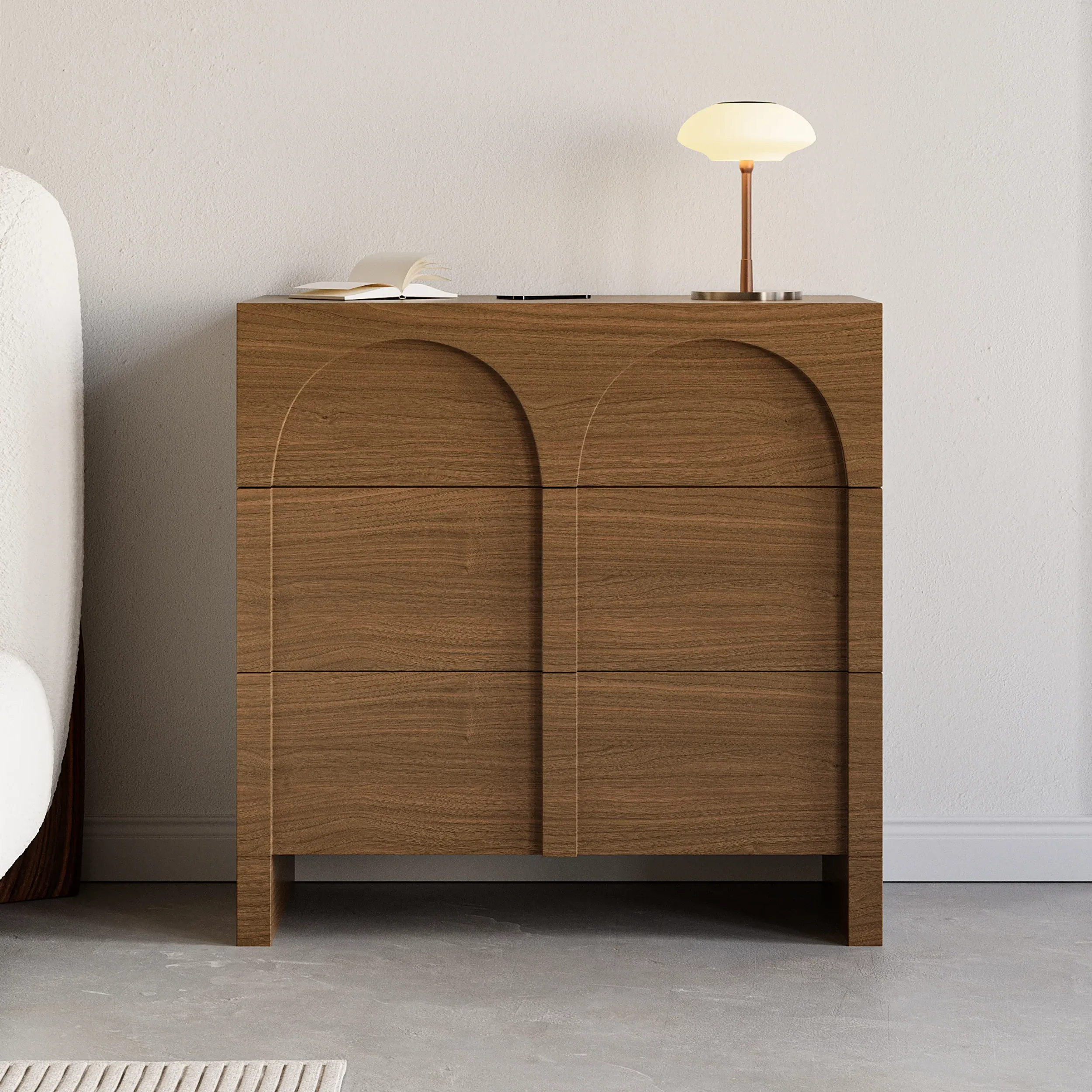Japandi Arch Chest of Drawers with Storage - Walnut