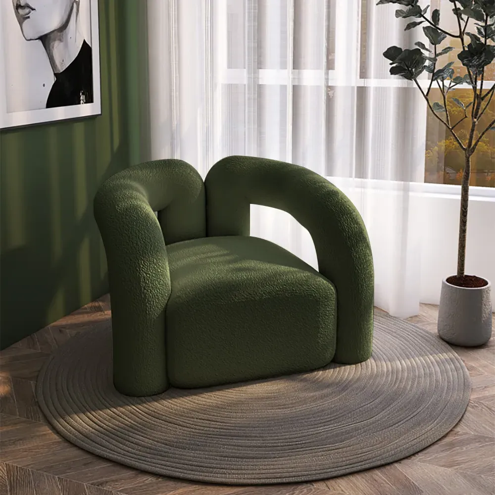 Japandi Boucle Accent Chair - Dark Green image