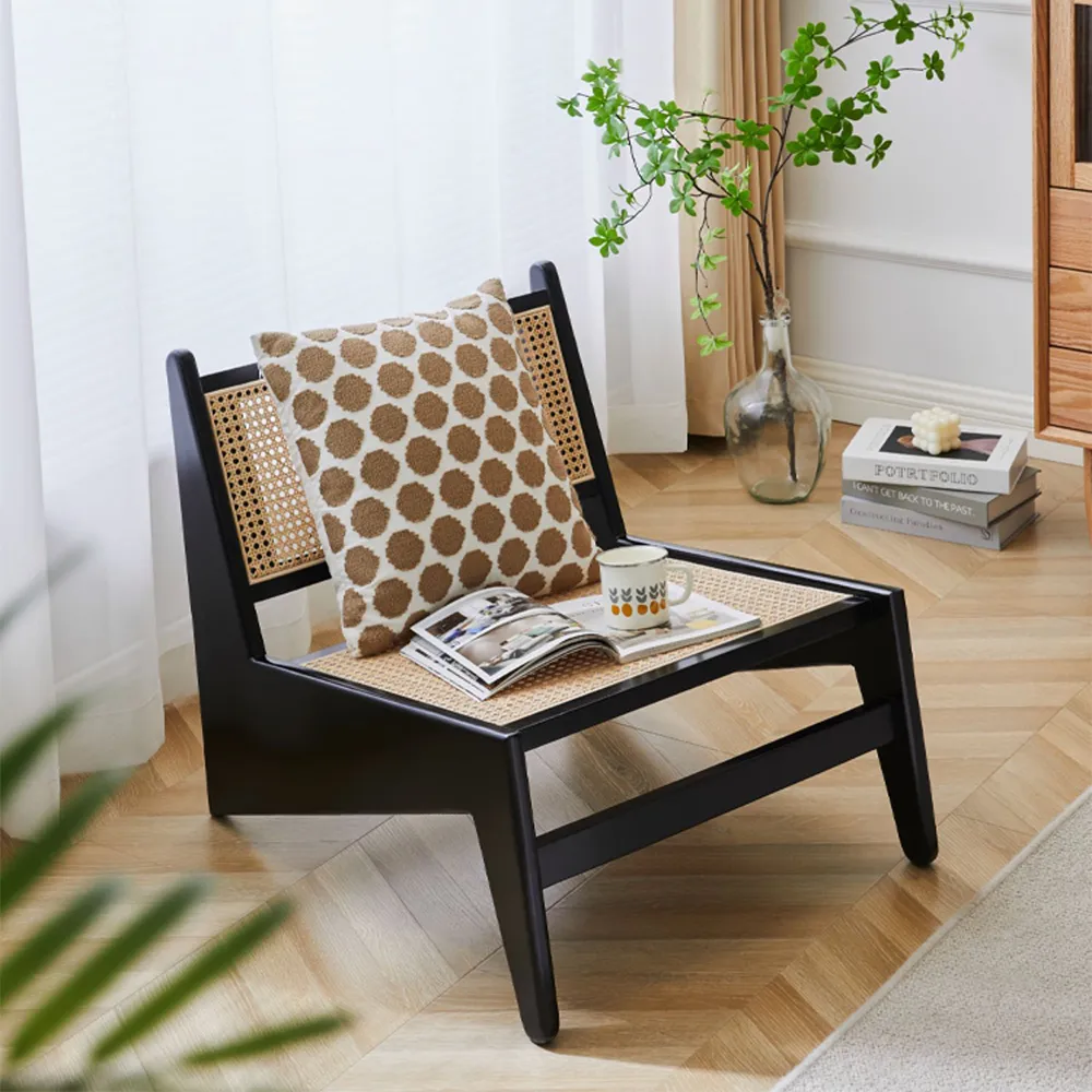 Japandi Lounge Chair - Black, Rattan image