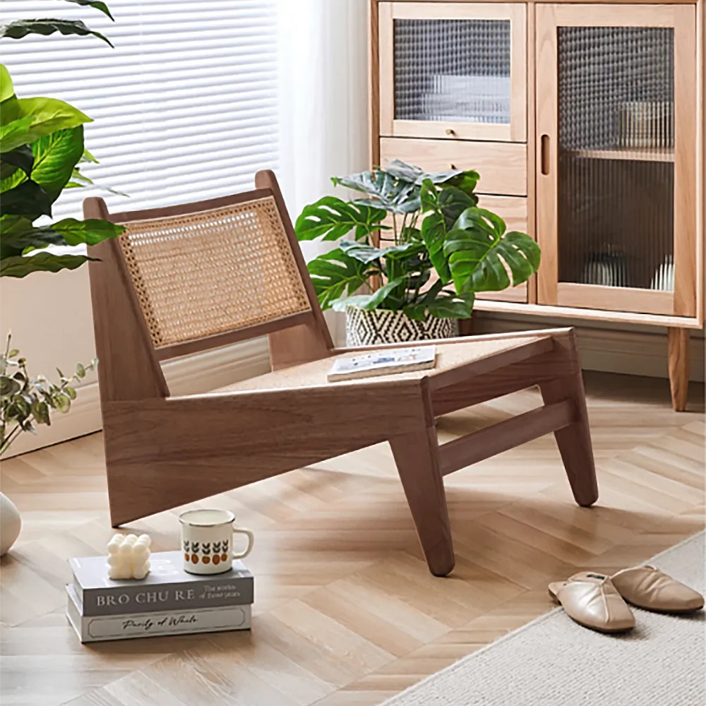 Japandi Lounge Chair - Walnut, Rattan