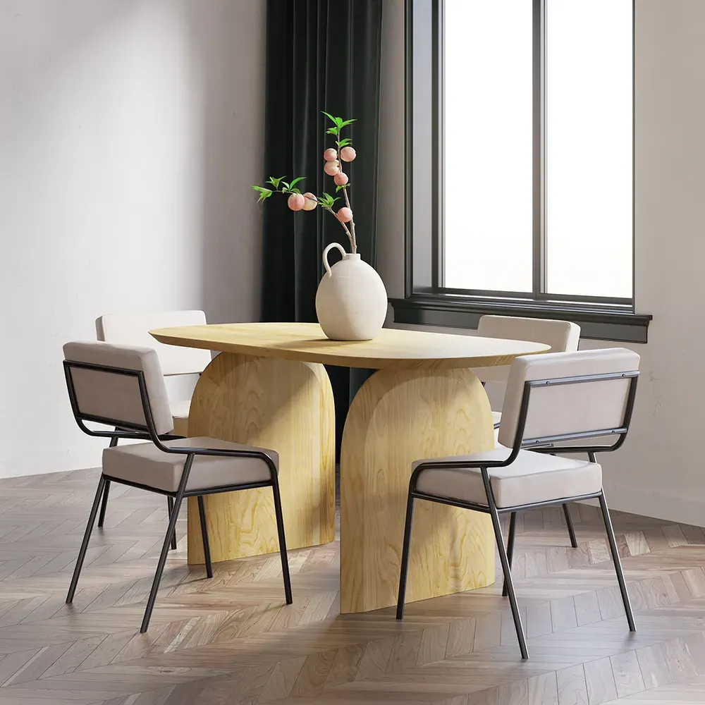 Japandi Oval Dining Table for 4 - Natural, Solid Wood