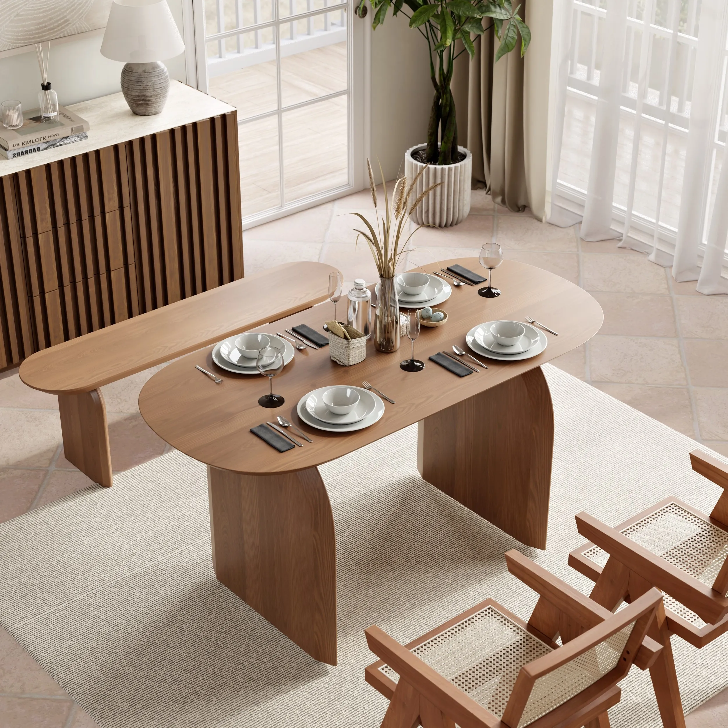 Japandi Oval Dining Table for 4 - Walnut, Solid Wood