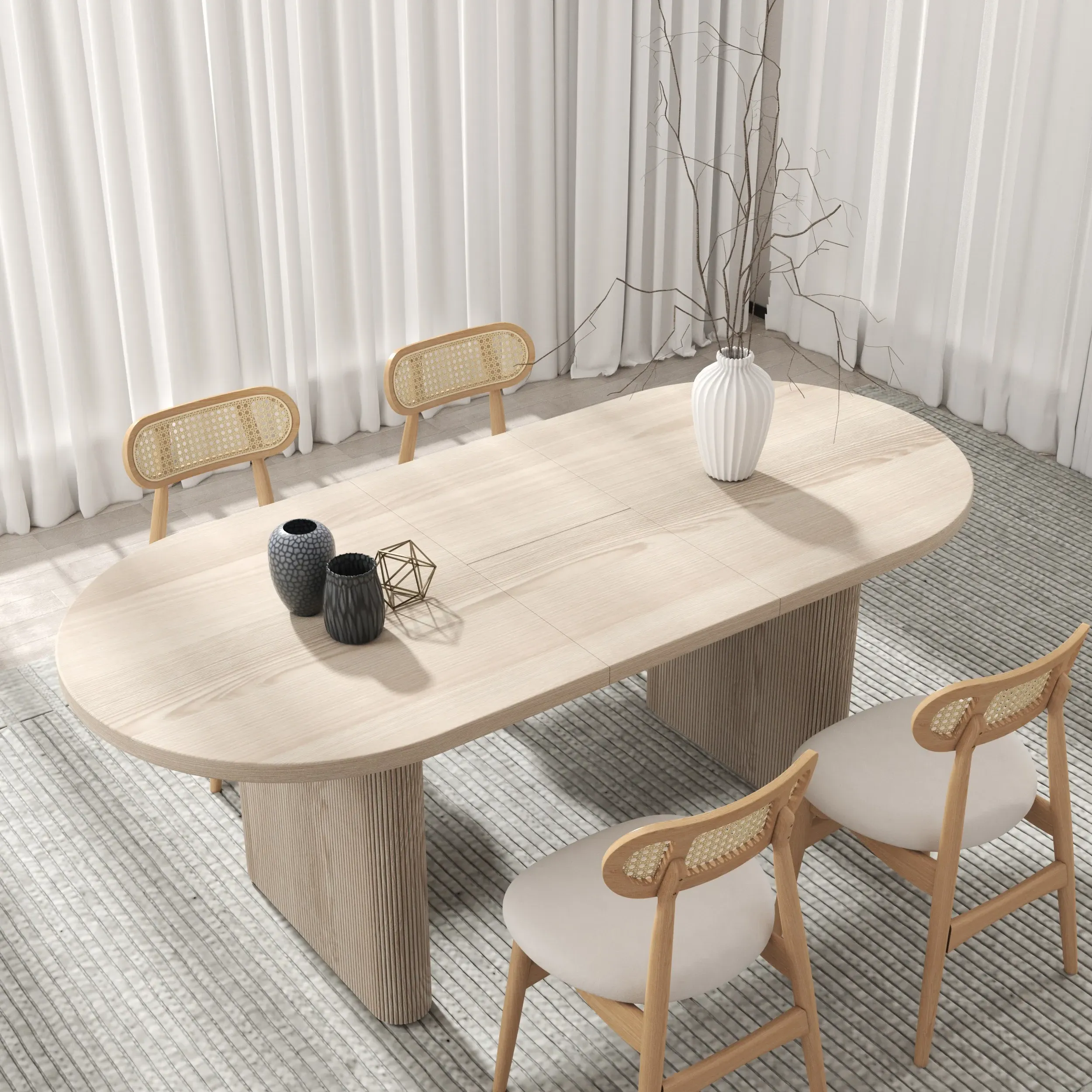 Japandi Oval Extendable Dining Set with 4 Chairs - Whitewash image