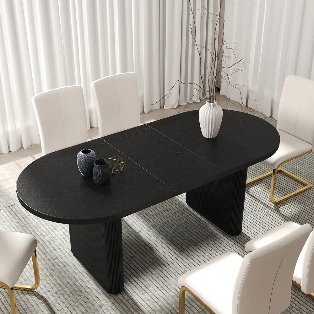 Japandi Oval Extendable Dining Table with Butterfly Leaf - Black
