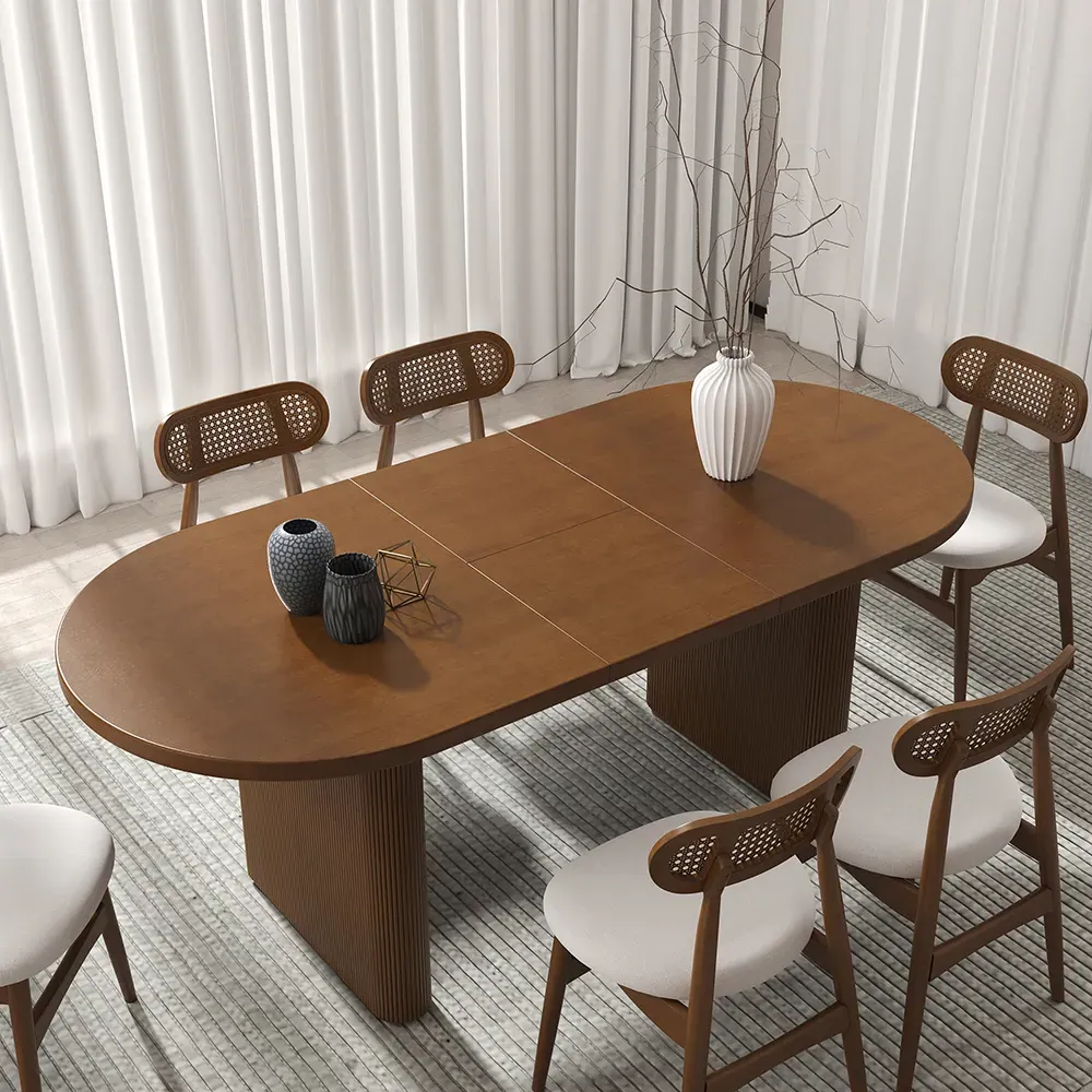 Japandi Oval Extendable Dining Table with Butterfly Leaf - Walnut
