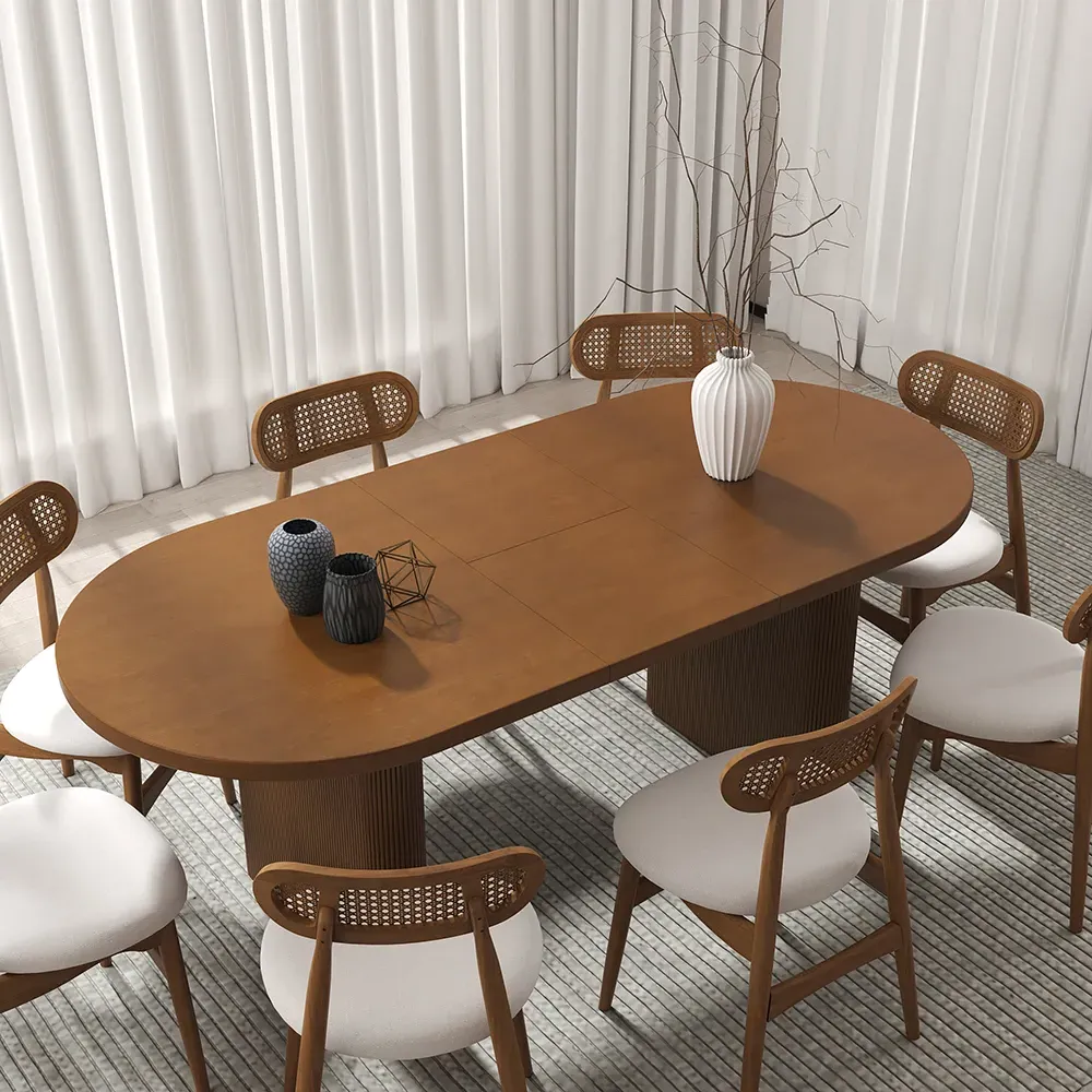 Japandi Oval Extendable Dining Table with Butterfly Leaf - Walnut