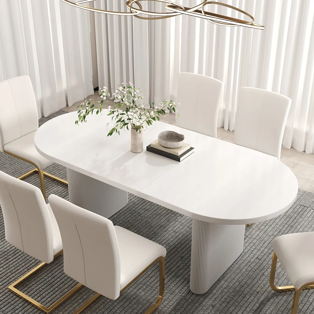 Japandi Oval Extendable Dining Table with Butterfly Leaf - White