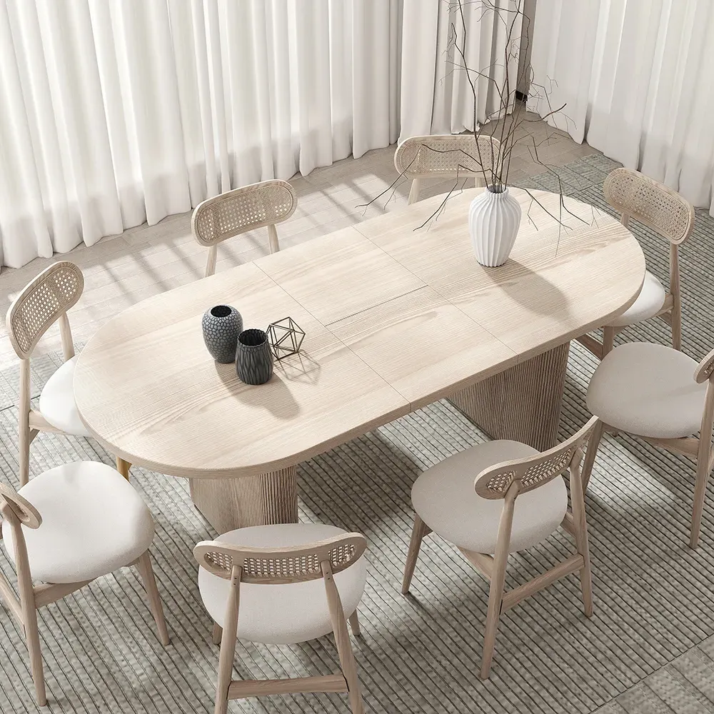 Japandi Oval Extendable Dining Table with Butterfly Leaf - Whitewash