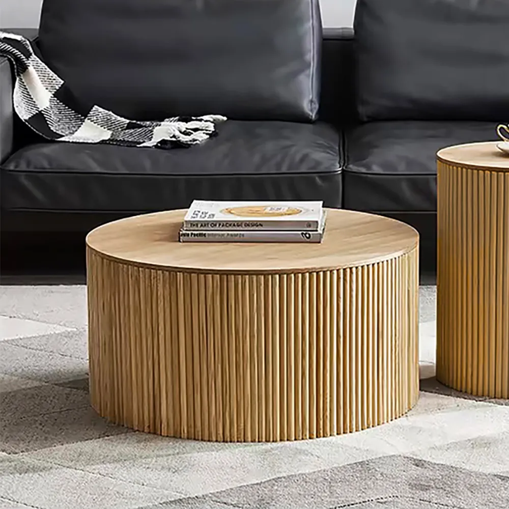Japandi Round Coffee Table with Storage - Natural
